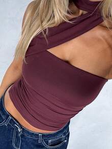 Women's Sexy Backless Knit Crop Top, Y2K Style, Summer - Reddish Brown - View 1