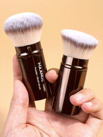 MAANGE 2pcs Professional Face Round Head Retractable Brush Makeup Brush Blush Brush Foundation Brush Loose Powder Brush Synthetic Hair Ultra-Soft Doundation Brush For Liquid Makeup Kabuki Foundation Brush At Home Or On-The-Go,Gift For Women & Girl ﻿