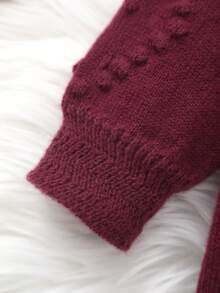 Baby Girl Floral Pattern Loose Knit Romper - Burgundy - View 3