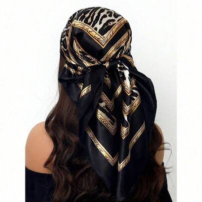 Women's 35.4 Inch Square Scarf - Fashion Printed Luxury Silk Feeling Shawl Neckerchief - Versatile All Season Scarf For Spring Fall Winter Summer - Elegant Accessory For Office Travel Party