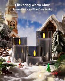Rechargeable Flameless Candle, LED Flickering Candles Tea Lights Pillar Candles Sets With Adjustable Brightness And Timing Remote, Battery Operated Acrylic USB Candles (D 3"*H 4"5"6") - Grey - View 7