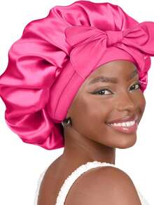 1pc/4pcs Women Silk Elastic Wide Brim Sleep Cap, Ribbon Bow Headband, Salon Exclusive Real Silk Hat, Satin Cap Sleep Bonnet - Multicolor - View 15