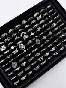 20件套复古朋克蜘蛛骷髅戒指套装，男女皆宜，混搭风格，哥特暗黑风，适合万圣节、派对、节日佩戴。 - 20個混款復古小鏤空戒指套裝 - 查看 1