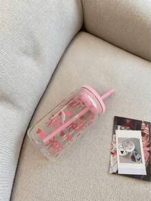 Reusable Bow Print Glass Cup With Lid & Straw - Leak-Proof Transparent Beverage Cup Suitable For Iced Coffee, Bubble Tea - Multicolor - View 4