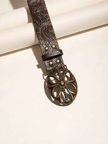 1pc Vintage Floral Embossed Western Cowgirl Style Belt For Women Halloween Summer, School Fall, Autumn, Halloween - màu nâu - Xem 3