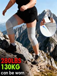 1 Pair - Extra Large High Elastic Knitted Compression Knee Sleeve, Breathable & Comfortable, Plus Size Knee Brace, Unisex, Grey/Black/Yellow, Suitable For Weight Up To 310 Lbs/140 Kg - Multicolor - View 5