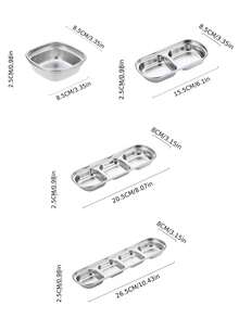 1pc Stainless Steel Hotpot Seasoning Dish, Barbecue Plate, 2/3 Compartment Sauce Dish, Korean Style Condiment Plate - Silver - View 8