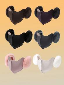 1件装纯色涤纶（聚酯纤维）冬季口罩，带耳罩，仿毛皮防风保暖时尚冬季二合一口罩，带耳罩 - 黑色 - 查看 1