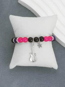 1pc Retro Casual Versatile Guitar, Star & Heart Beaded Bracelet, Creative Design Suitable For Music Festivals (Based On Actual Item) - Multicolor - View 2