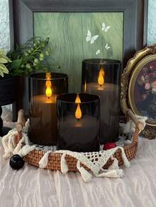3pcs/Set 3D Flame Flickering Flameless Candles, Battery Operated Realistic Candle Light, With Timer Remote Control, Suitable For Christmas, Halloween, Valentine's Day, Dining Table, Wedding, Party, Gift - Black 3D LED Beads - View 10