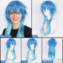 Medium Length Fluffy Layered Straight Jellyfish Cut Bob Anime Cosplay Wig With Bangs, Heat Resistant Synthetic Blue Brown Costume Party Wig, Funny Cartoon Character Hair For Men Women Holiday Comic Con Exhibition Masquerade Decorations & Festival Stage Performance Accessories & Birthday Gifts & Vacation Daily Use - Multicolor - View 6