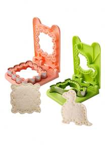 1 Stück quadratischer Blumen-Rand Edelstahl Sandwich Ausstecher Form, Dinosaurier-Rand Brot Ausstecher Form, Heim-DIY Backwerkzeug Toaster Clip, Brot Formgebungsform, praktisch, langanhaltend und einfach zu reinigen, geeignet zum Backen von Gebäck - Verschiedenfarbig - Übersicht 1