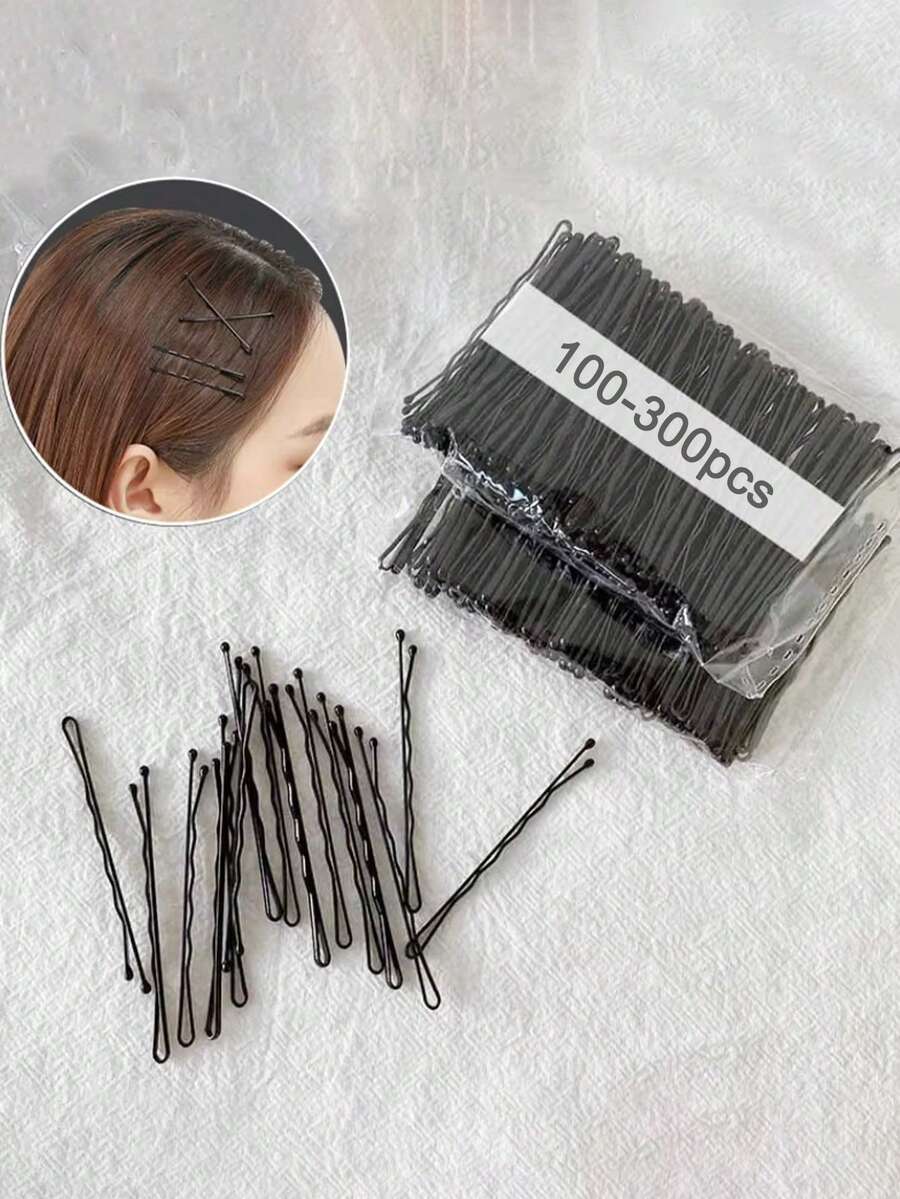 100/200/300pcs Black Line U-Shaped Hair Clips, Women Wavy Hair Clips, Hair Accessories - Multicolor - View 1