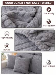 1pc Modern Minimalist Plush Sofa Cushion Cover, Non-Slip Durable Dust-Proof, Machine Washable For Living Room & Bedroom, All Season - Yun Xiang - Dark Grey - View 4