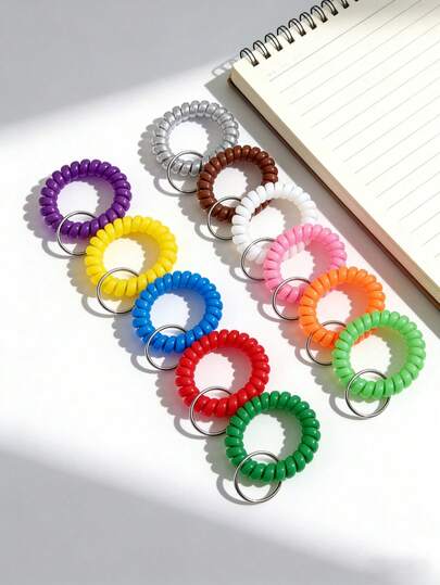 Telephone Cord Keychain, Anti-Loss Wristband Key Ring, Made Of Plastic Spiral Elastic Cord, With A Metal Key Ring. Features High Elasticity, Vibrant Colors, Lightweight And Waterproof, Suitable For Everyday Use And As A Gift.