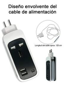 2 piezas Barra multicontacto con 1 enchufes, 2 puertos USB,Adecuado para el hogar, la oficina, los viajes, etc. - Multicolor (2 piezas) - Ver 5