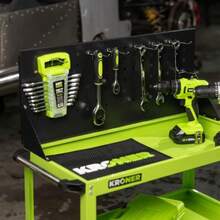 carrito organizadorKroner Carro de Herramientas Metálico 3 Pisos con Panel Porta Llaves Carrito Taller Mecánico con Ruedas y Freno - Verde Y Negro - Ver 7