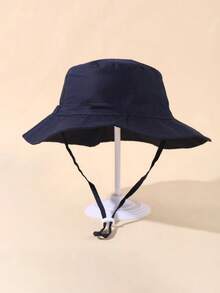 儿童纯色抽绳渔夫帽，1顶，尺寸可调节，户外防晒休闲帽，适合男孩女孩，春秋季、旅行、海滩等场合。 - 藏青 - 查看 3
