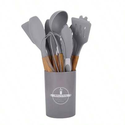 Wooden Handle Silicone Kitchen Utensils, Heat Resistant Cooking Silicone Whisk