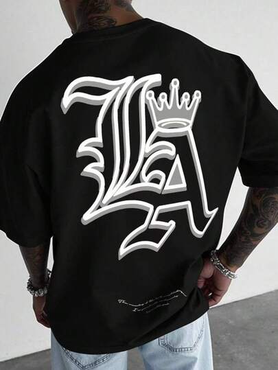 Mens Tshirts Manfinity LEGND Men's Street Style Letter Print Los Angeles T-Shirt Men's Fashion Print Casual T-Shirt Casual Summer T-Shirt, Comfortable Outdoor Casual Wear