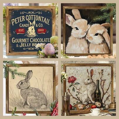 1个3D复活节木质相框装饰品，复活节墙面背景装饰，复活节兔子桌面相框摆件，适用于复活节、节日庆典、家居装饰、桌面装饰、复活节礼物