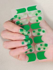 1pc St. Patrick's Day Nail Art Strip, Spring Green Nail Clovers Lucky Nail Wraps, Easy Application, Salon Quality, Nail Stickers For Women's Holiday Celebrations Nail Supplies Nails - Green - View 14