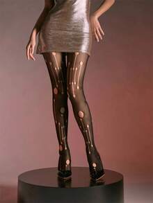 A Pair Of Fishing Net Leggings FIZZY Bubble Hole Pattern Y2K Mesh Black Party - Black - View 1