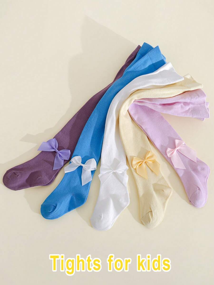 5pcs Girls' Bow Decor Versatile Casual Leggings/Tights, Suitable For All Seasons - Multicolor - View 1