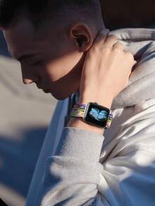 编织弹力单圈表带，兼容 Ultra 49mm/45mm/44mm/46mm/42mm/41mm/40mm/38mm 男女款，柔软尼龙弹性编织腕带，可替换 Ultra 2/3、Series 11/10/9/8/7/6/5/4/3/2/1/SE，是送给返校学生的理想礼物。 - 彩虹 - 查看 7