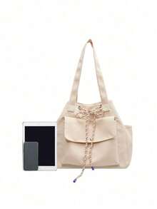 Large Capacity Casual Tote Bag For Women, Versatile For Daily Commute - Beige - View 7