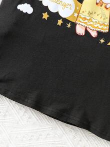 Ramadan Series Summer New Moon Sheep Print 4-Way Stretch Puff Sleeve Black Milk Silk Mid-Length Dress, Elegant And Warm, Suitable For Ramadan Gatherings - Black - View 6