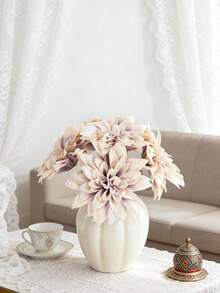 5/12支香槟色仿真大丽花带茎人造花，丝绸仿真花，适用于家居装饰、春季餐桌摆饰、户外花园装饰、派对、礼品、新娘手腕花、情人节和母亲节装饰 - 紫咖色 - 查看 6