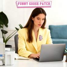 GIURKUU 1件装“今天我是只严肃的鹅”熨烫贴片，趣味傻鹅贴片，粉色表情包刺绣熨烫贴片，适用于衣服、背包、帽子、牛仔裤 - Goose - 查看 3