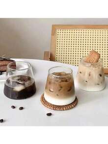 1个极简主义拿铁咖啡玻璃杯，牛奶杯，家用饮水杯，夏季冷饮杯 - 無色 - 查看 10