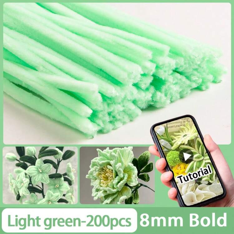 100/200/300/500支装加厚多色毛毡清洁棒 - 12英寸 x 8毫米超高密度管状清洁棒，适用于DIY花卉装饰、家居装饰和手工制作 - 單色扭扭棒 - 查看 108