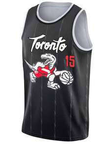 男士刺绣篮球服 15 黑色休闲无袖背心 V 领 T 恤 派对运动上衣 - 黑色 - 查看 2