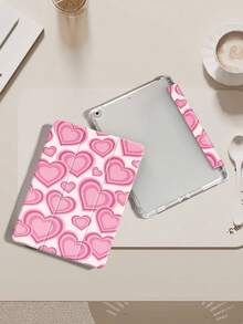 Pink Heart Shape Protective Case Compatible With IPad Air 4/5 10.9 Inch, IPad 7/8/9th 10.2 Inch, IPad 10th Generation,With Built-In Pencil Slot,Supports Automatic Sleep/Wake Lid,Compatible With Samsung Tab S6 10.4 Inch, Tab A9 11 Inch, Kindle Paperwhite 12th Gen 2024,Ins Glitter Style Case, Valentine's Day, Valentine's Day Gifts - Multicolor - View 5