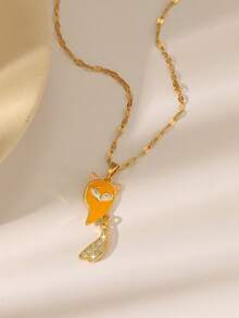 Couple's Fox Heart Pendant Necklace Set, Red Enamel Fully Studded Fox Tail Design, Valentine's Day Gift For Couples & Best Friends, Golden Jewelry - Multicolor - View 8