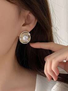 一对时尚复古奢华几何圆形耳钉，适合少女日常及节日佩戴 - 圓形 - 查看 2