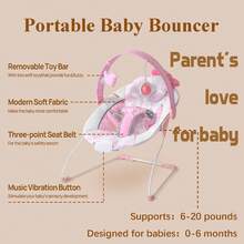 Portable Baby Bouncer For Infant,Modern Baby Bouncer Seat,Infant Bouncers With Music For Babies 0-6 Months Up To 20 Lbs - Pink Bow - View 3