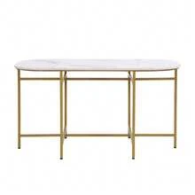 Set Of Six Tables And Chairs: (White Table With Black And Gold Iron Frame, Grey Chair Back Seat And Cushions), White, Gold. - Gold - View 5