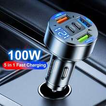 100W 3USB 2Type-C Car Charger Fast Charging PD QC3.0 USB C Car Phone Charger Type C Adapter In Car Compatible With Iphone - Black - View 1