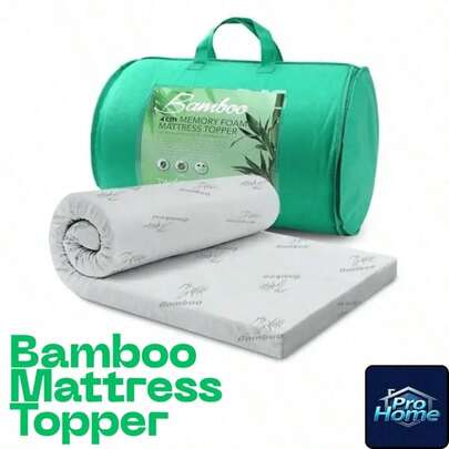 Memory Foam Bamboo Mattress Topper – White, Soft & Comfy, 2cm Thick, Hypoallergenic, Breathable, Firm Support For Bedroom, Dorm & Hotel