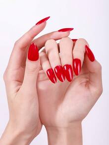 20 miếng dán móng tay gel bán khô, màu đỏ, chất lượng salon, cần sử dụng với đèn UV, thích hợp cho nữ giới tự làm móng tại nhà. Dụng cụ làm móng - Đỏ - Xem 3