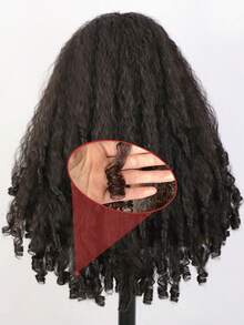 Afro Curly Headband Wig Synthetic Yaki Curly Half Wigs For Black Women Kinky Curly Glueless Wig With Bottom Bouncy Curls Blowout Style Natural Black 24 Inch - Black Brown - View 6