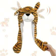 Adorable Tiger Plush Hat With Movable Ears – Warm Fleece Unisex Cap, Must-Have Winter Parent-Child Headwear, Perfect For Christmas Cosplay, Family Parties, Gatherings & Birthday Gifts - 老虎 - 查看 5