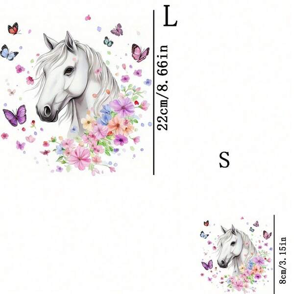 1pc/2pcs/3pcs Horse & Butterfly Pattern Heat Transfer Stickers, DIY Iron-On Patches, Suitable For T-Shirt Making, Pillow Decor, Backpack, Cushion, Pants, Sofa Cover, Waterproof & Fade Resistant