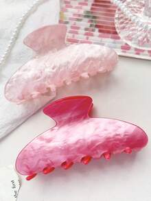 1pcs/Set Minimalist Elegant Half-Round Shiny Hair Clips, Warm Marble Pattern Hair Accessories In Lovely Pink, Ideal For Casual & Tea Party Hair Claws Claw Clips Hair Jaw Clip Hair Clamps Hair Clutch Hair Catcher Clip Fall Winter For Vacation Outfits Woman - 粉色 - 查看 4