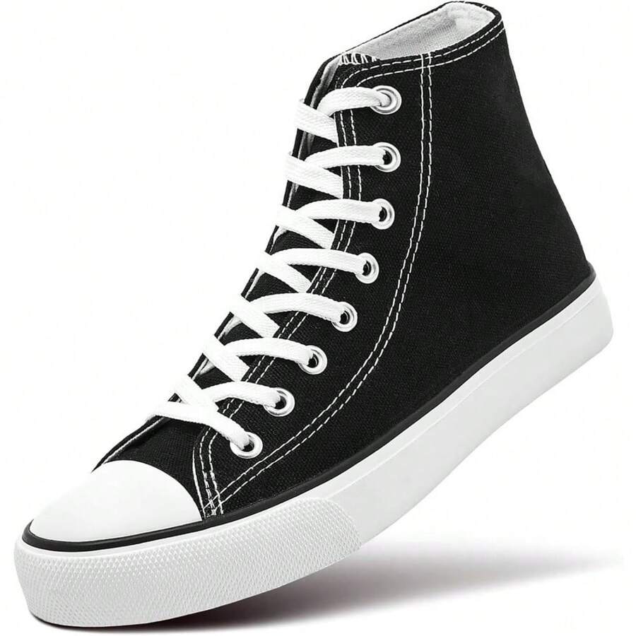 Womens Canvas Sneakers High Top Lace Ups Casual Walking Shoes - màu đen - Xem 1
