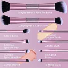 BS-MALL High Quality 10pcs Dual-Ended Purple Makeup Brush Set With Rose Red Storage Bag, Foundation Brush, Blush Brush, Highlighter Brush Set, Convenient Storage For Travel - Mauve Purple - View 7